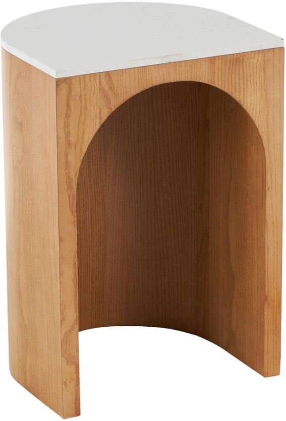 Deco Marche White Marble Side Table with Brown Base-0