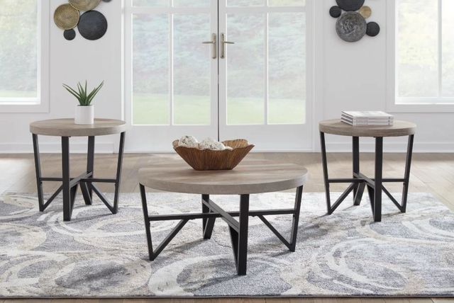 Signature Design by Ashley® Deanlee 3-Piece Grayish Brown Occasional Table with Black Base Set-3