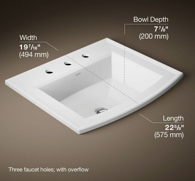 Kohler Archer® White 22.75" Rectangular Drop-In Bathroom Sink-3