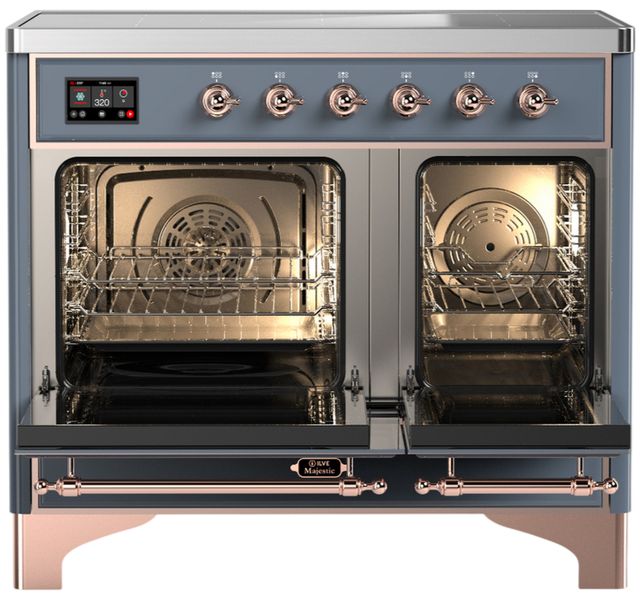 Ilve® Majestic III 40" Blue Gray Pro Style Induction Range with Solid Door and Copper Trim-1