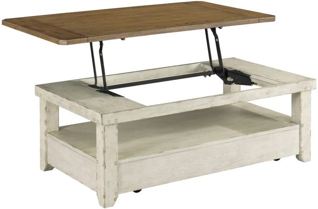 Hammary® Chambers Medium Brown Rectangular Lift Top Coffee Table with Chalk White Base-2