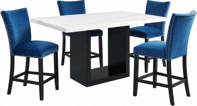 Elements International Valentino 5-Piece Black/Blue/White Counter Dining Set-0