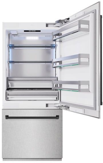 ZLINE 36" 19.8 Cu. Ft Satin Stainless Steel Built-In Bottom Freezer Refrigerator with Matte Black Accents-2