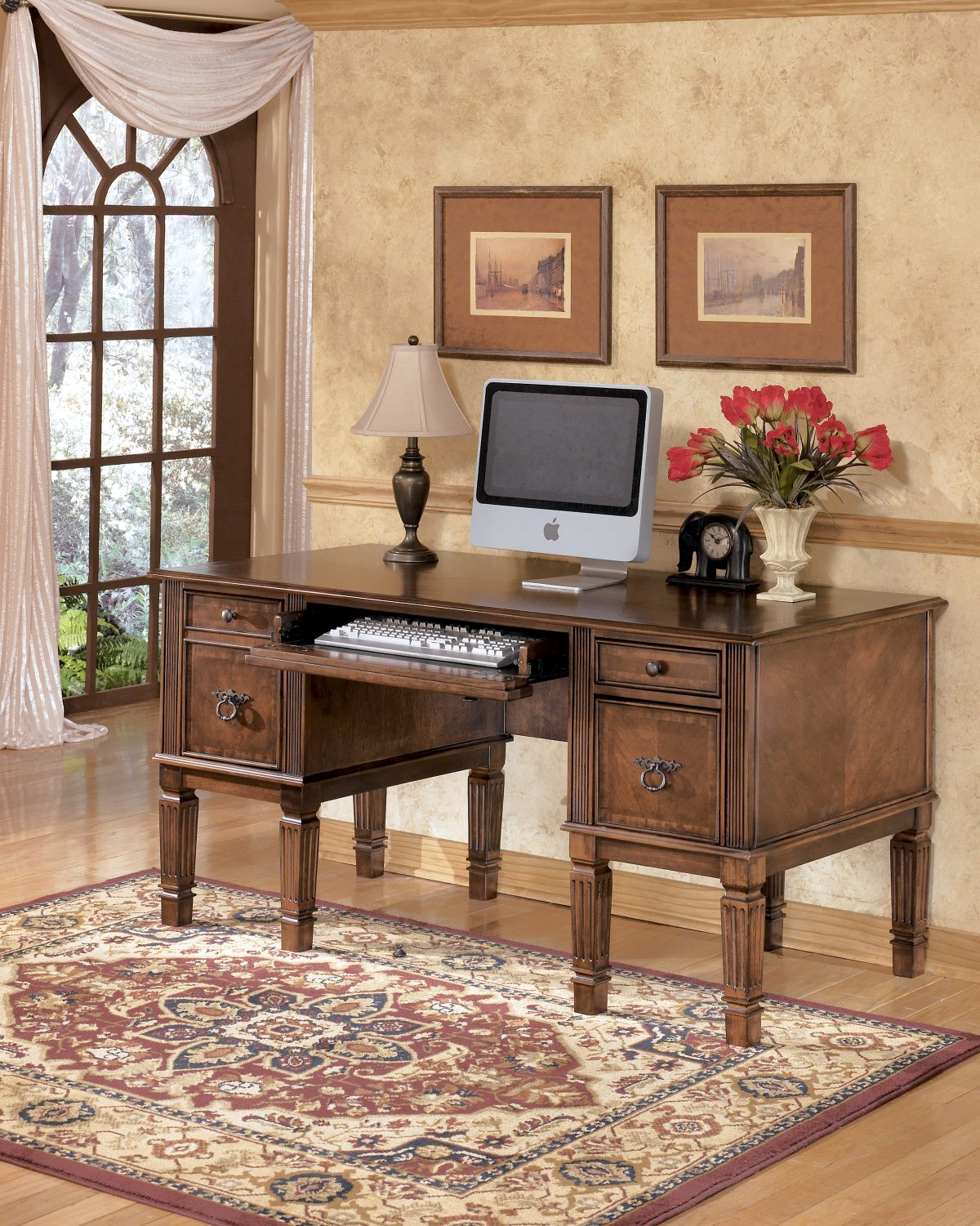 Signature Design by Ashley® Hamlyn 4-Piece Medium Brown Home Office Desk  Set | Sides Furniture \u0026 Bedding | Dora, AL, image size:1200x1501