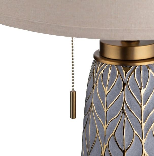 Crestview Collection Nessa Gray Carved Leaves Twin Pull Chains Table Lamp-2