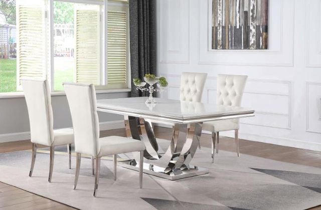 Coaster® Kerwin 5-Piece Chrome/White Rectangular Dining Table Set -3