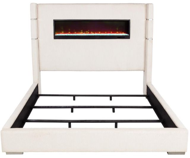 Coaster® Tisdall Cream Eastern King Upholstered Panel Bed with Flame Visualizer-2