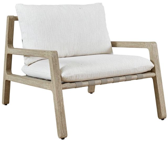 Uttermost® Strapped Cerused Wheat/Taupe Wood Indoor-Outdoor Lounge Chair with Cushion-0