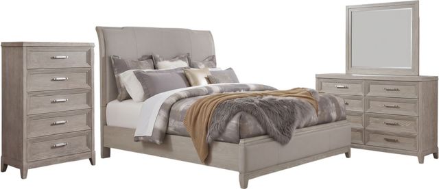 Liberty Furniture Belmar 4-Piece Knubby/Silver Champagne/Washed Taupe California King Sleigh Bed Set-0