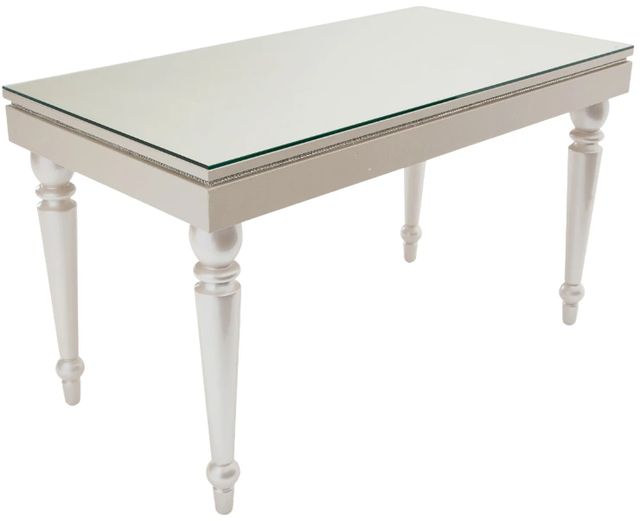 Michael Amini® Glimmering Heights Glass Top Writing Desk with Ivory Base-2