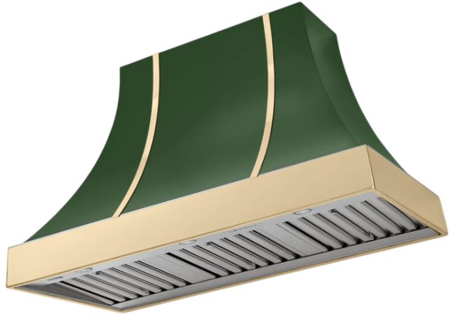 AGA Cascade 48" Cornwall Green Wall Mounted Range Hood  with Polished Brass Trim-0