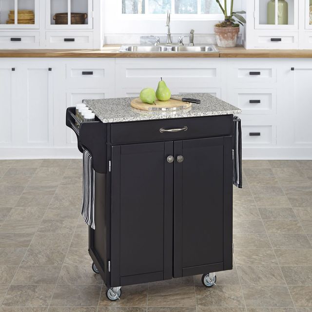 homestyles® Cuisine Cart Black/Salt-and-Pepper Granite Kitchen Cart-2