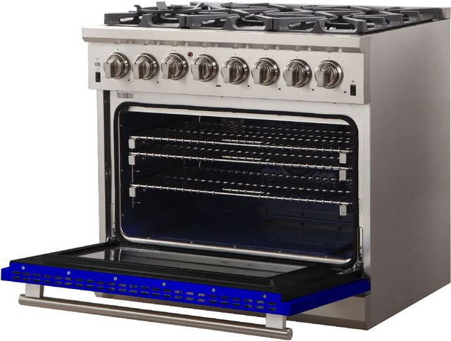 FORNO® Capriasca 36" Stainless Steel Pro Style Dual Fuel Range with Blue Door-3