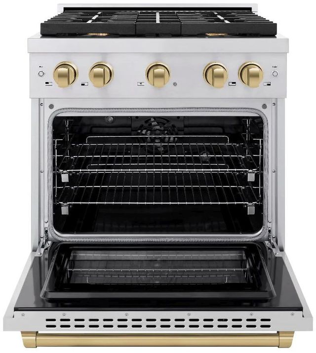 ZLINE Autograph Edition Paramount 30" Stainless Steel Pro Style Dual Fuel Range with Champagne Bronze Accents-1