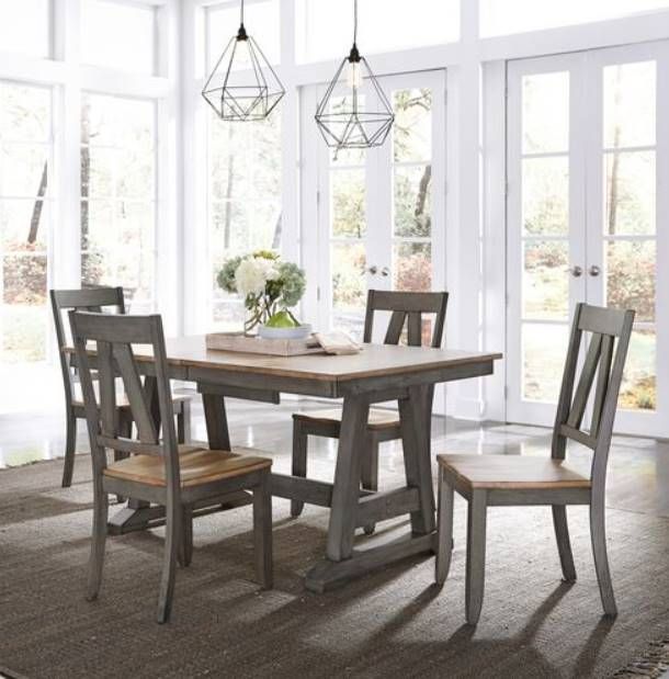 Liberty Furniture Lindsey Farm Sandstone Trestle Table with Gray Base-2