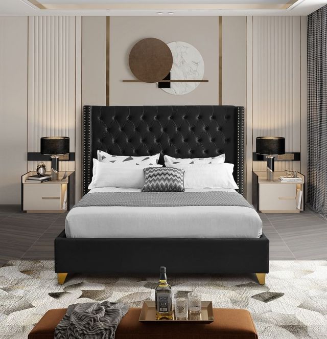 Meridian Furniture Barolo Black Velvet Full Bed-2