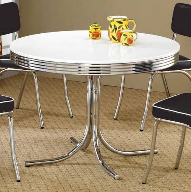 Coaster® Retro White Plated Dining Table with Chrome Silver Base-1