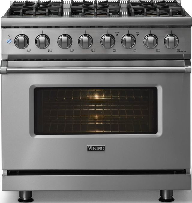 Viking® 5 Series 36" Stainless Steel Pro Style Dual Fuel (NG) Range with Polished Chrome Trim-2