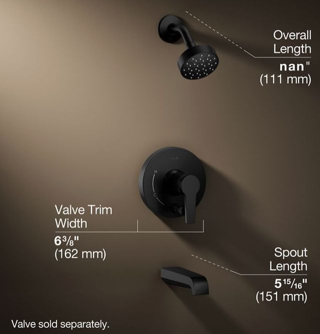 KOHLER® Pitch® Rite-Temp® Matte Black 2.5 GPM Bath and Shower Trim Kit with Push-Button Diverter-2