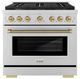 ZLINE Autograph Edition Paramount 36" Stainless Steel/Champagne Bronze Helix Handle Freestanding Gas Range with 6 Burner Cooktop and Convection Gas Oven-0