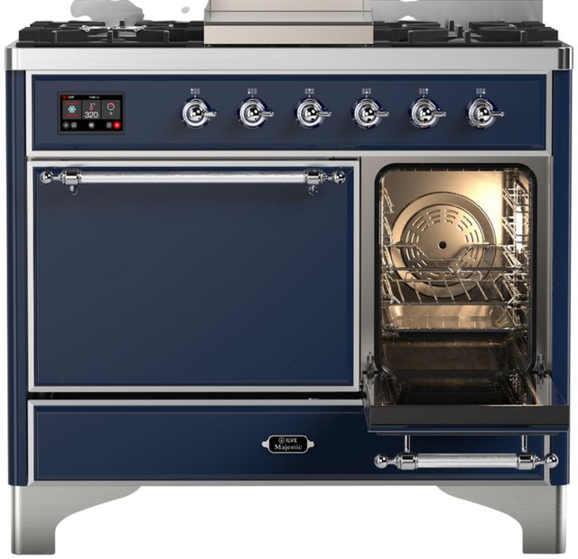 Ilve® Majestic III 40" Midnight Blue Pro Style Dual Fuel Natural Gas Range with Solid Door and Chrome Trim-3