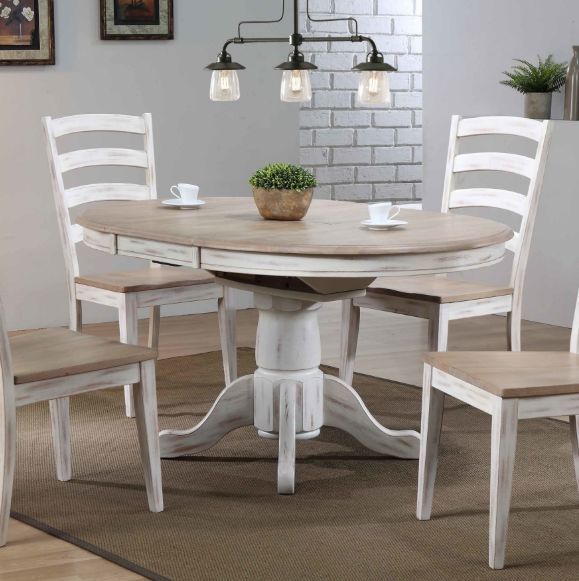 Winners Only® Prescott Brown Top 57" Pedestal Dining Table with White Base-1