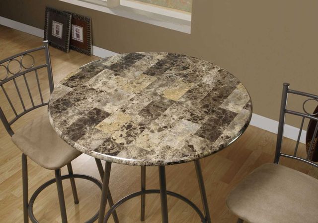 Monarch Specialties Inc. 30" Dia Espresso Marble Look Bar Table with Coffee Metal Base -1