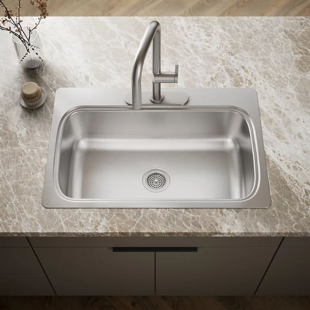 KOHLER® Verse™ Stainless Steel 33" 3-Faucet Hole Top-Mount Single-Bowl Kitchen Sink-1