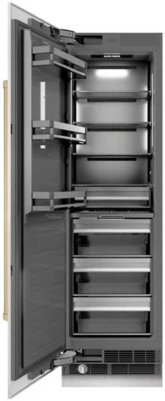 ZLINE Autograph Edition 24 in. 12.4 Cu. Ft. Column Freezer in Satin Stainless Steel with Graphite Gray Interior and Champagne Bronze Accents-1