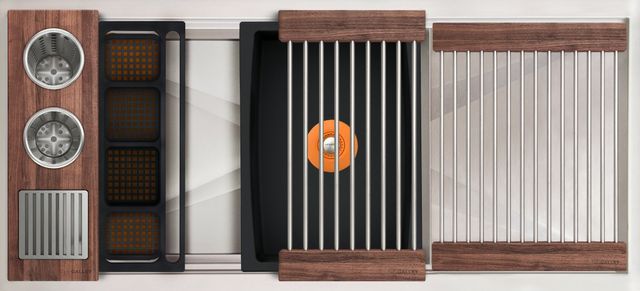 The Galley® American Black Walnut / Graphite Resin+ Ideal WashStation™ 30S + 12" DryDock® Drain Side, Four Tool Wash Kit, One DryDock® Tool-0