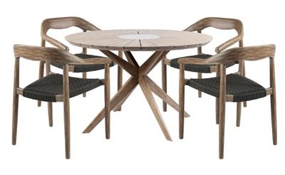 Front view of the Armen Living Oasis Santo 5-Piece Natural Wooden Outdoor Dining Set
