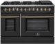 FORNO® Galiano 48" Stainless Steel Pro Style Dual Fuel Range with Black Door with Antique Brass Accents-0