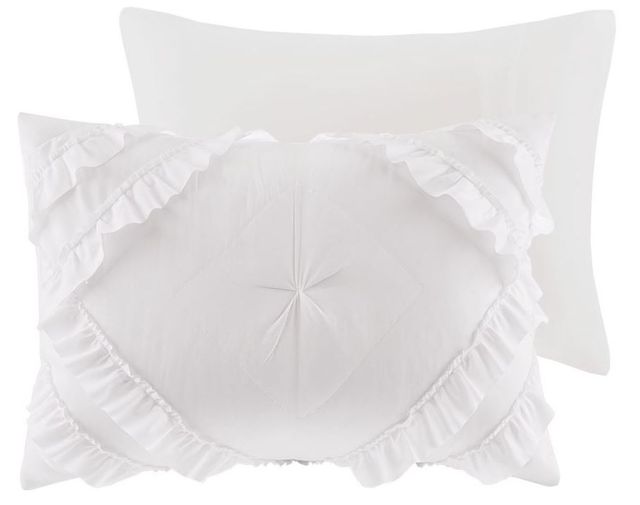 Olliix by Intelligent Design Kacie White Full/Queen Solid Coverlet Set with Tufted Diamond Ruffles-3