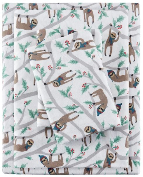 Olliix by True North by Sleep Philosophy Cozy Flannel Multicolor Sloth Twin Cotton Printed Sheet Set-0