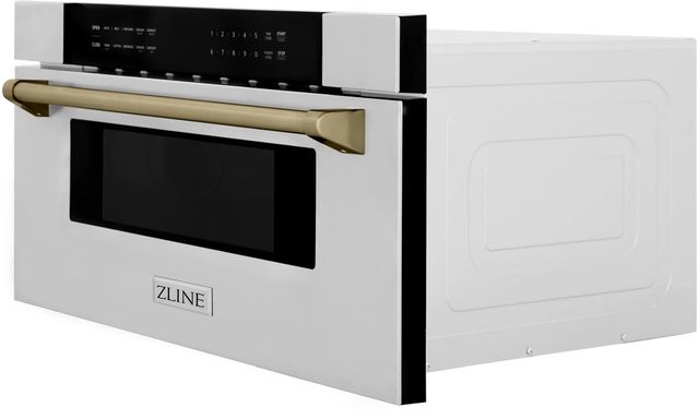 ZLINE Autograph Edition 1.2 Cu. Ft. Stainless Steel with Champagne Bronze Accents Microwave Drawer-2