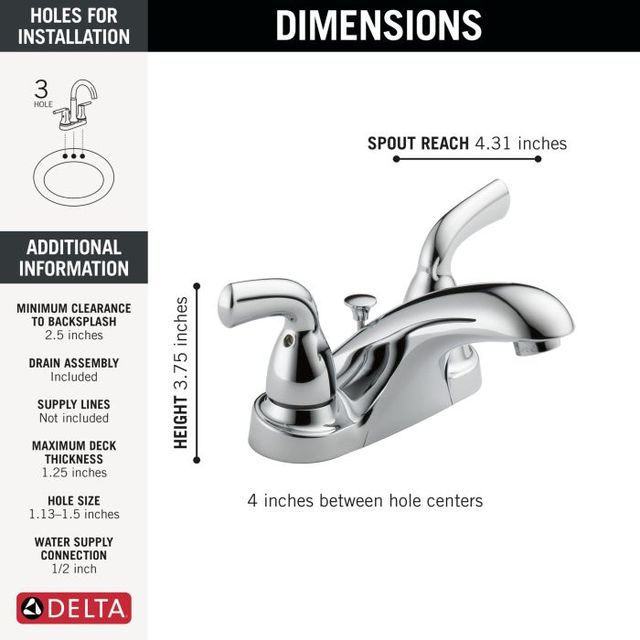 Delta Foundations® Chrome 2-Handle Blade Centerset Bathroom Faucet-3