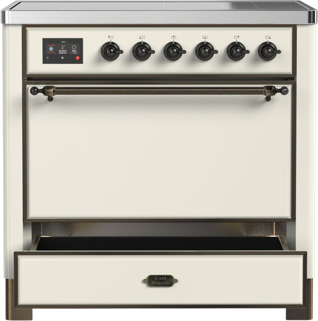 Ilve® Majestic III 36" Antique White Pro Style Induction Range with Solid Door and Burnished Trim-3