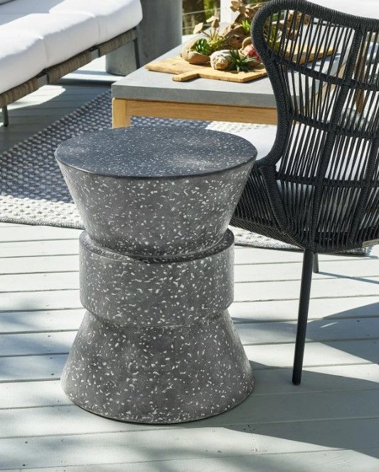 Universal Explore Home™ Coastal Living Outdoor Stinson Speckled Gray Concrete Accent Table-1
