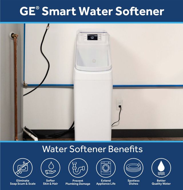 GE® White 30,000 Grain Capacity Smart Water Softener with Integrated Filtration-1