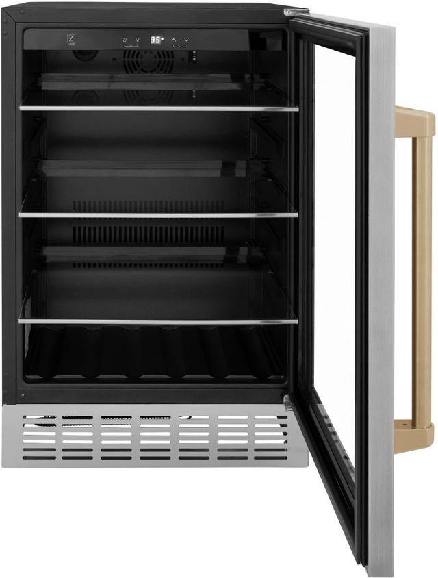 ZLINE Autograph Edition Monument 24" 4.5 Cu. Ft. Stainless Steel Freestanding Beverage Fridge with Champagne Bronze Accents-1