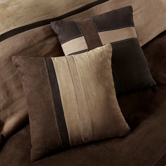 Olliix by Madison Park 6 Piece Brown Full/Queen Palisades Faux Suede Duvet Set-3