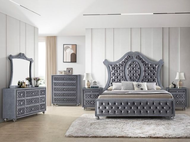 Crown Mark Cameo Gray Queen Upholstered Panel Bed-1