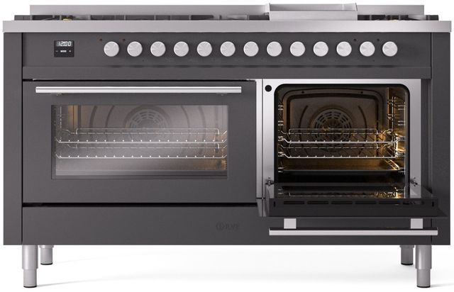 Ilve® Professional Plus II 60" Graphite Matte Pro Style Dual Fuel Range-3