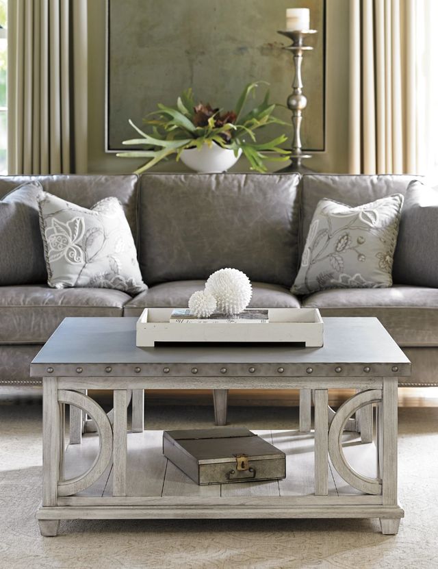 Lexington Home Oyster Bay Litchfield Burnished Stainless Steel Top Cocktail Table with White Base-1