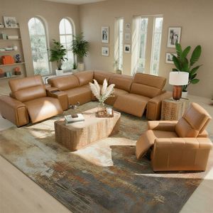 Drew & Jonathan Home Cognac Leather 6pc Reclining Sectional