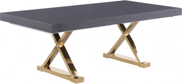 Meridian Furniture Excel Gray Lacquer Extendable Dining Table with Gold Stainless Base-0
