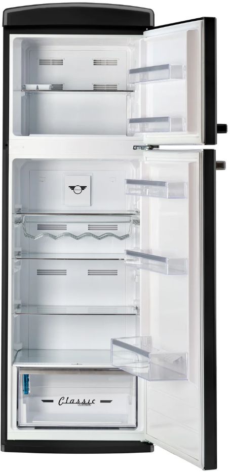 Unique Appliances 24” 11 Cu. Ft. Midnight Black Top Freezer Refrigerator with Chrome Accent Handles-1