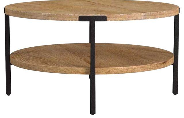 Flexsteel® Millwork Umber Round Coffee Table with Black Legs-3