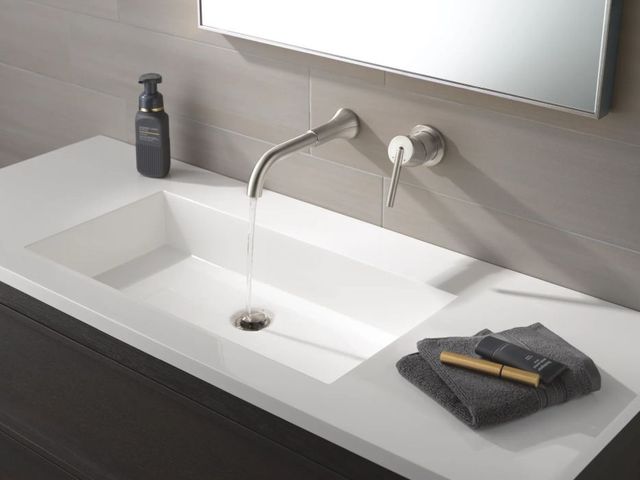 Delta Trinsic® Stainless Single Handle Lever Wall Mount Bathroom Faucet Trim-2