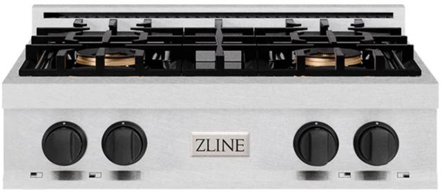 ZLINE DuoPro™ Classic 30" Satin Stainless Steel and Matte Black Accents Gas Rangetop with 4 Burner Cooktop-0